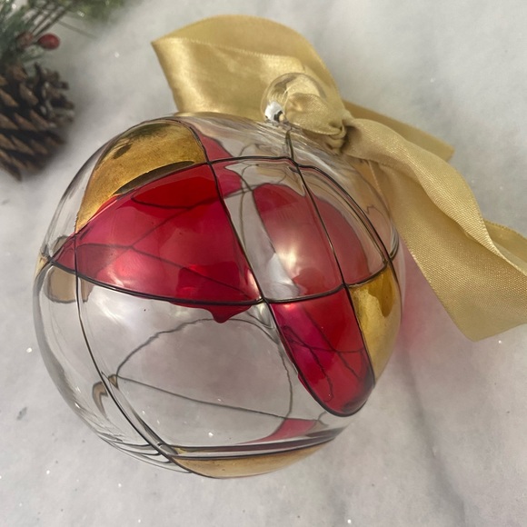 Partylite Retired Mosaic Calypso Christmas Glass Ball Ornament Red Gold Clear - Picture 7 of 7